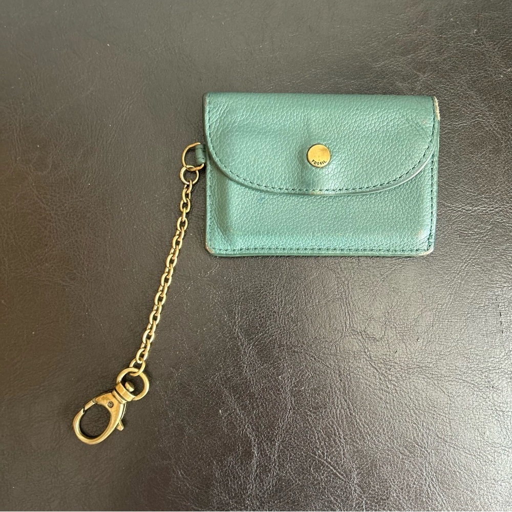 Fossil Leather Teal Colour Keychain Card Wallet